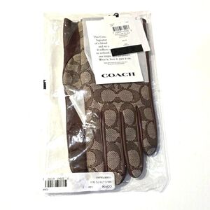 Coach Signature Jacquard And Leather Tech Gloves Size 7